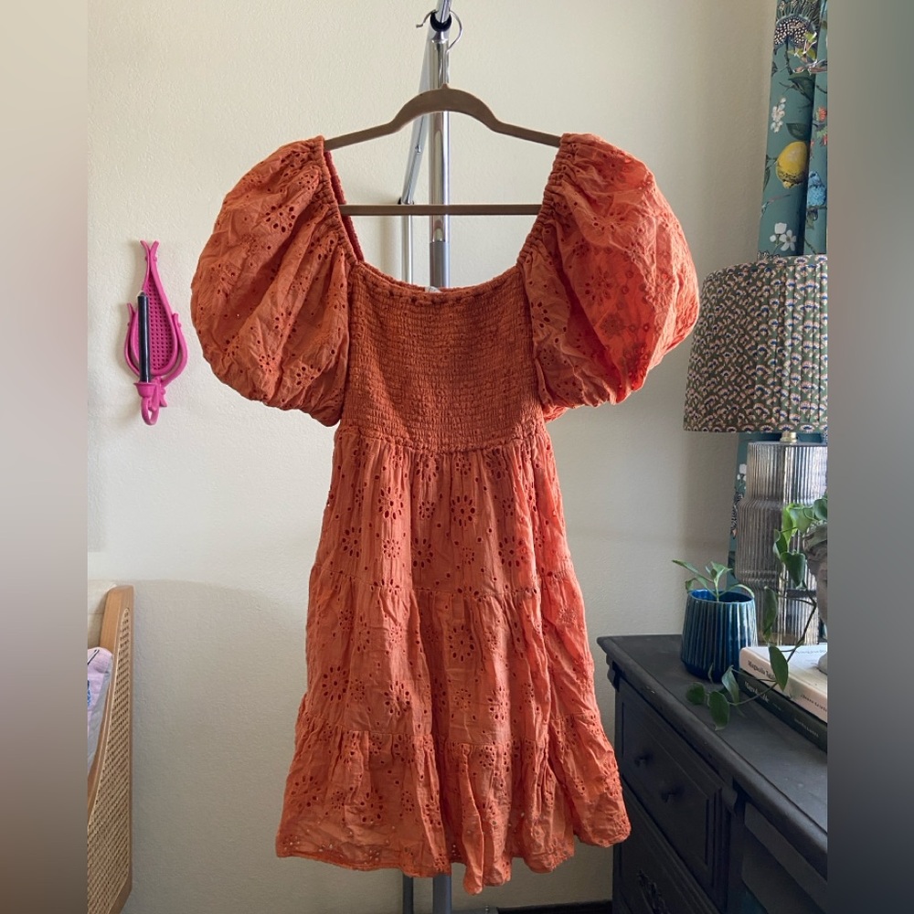 Petal & Pup Orange Eyelet Mini Dress